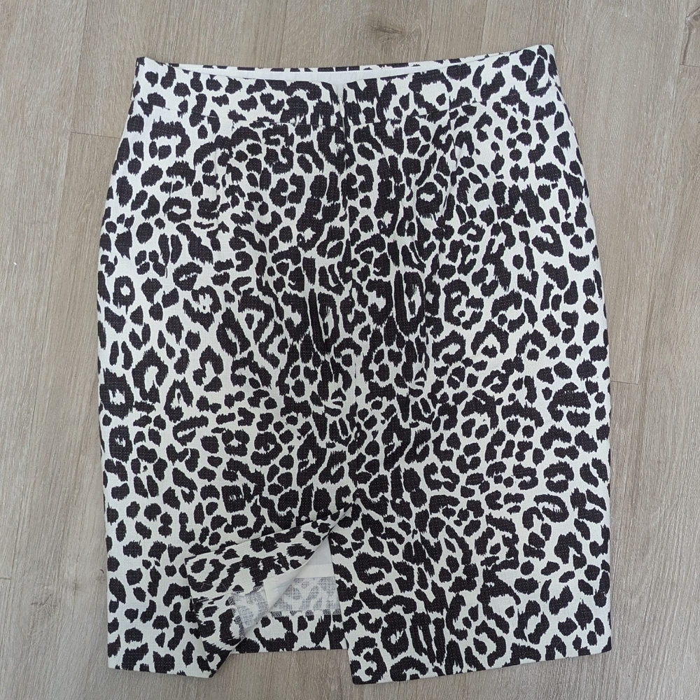 J. Crew Brown and White Animal Print Preppy Secretary Skirt 2 - Picture 4 of 5